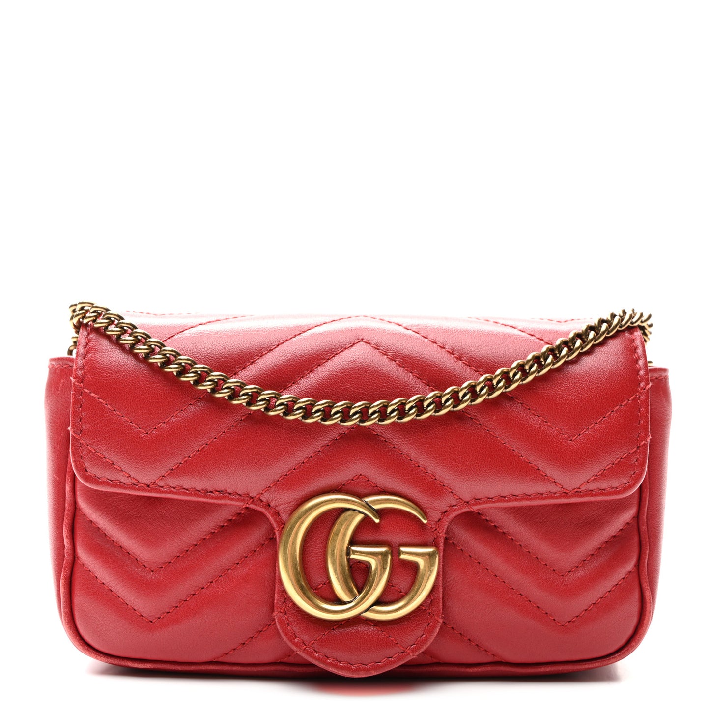 Calfskin Matelasse Super Mini GG Marmont Shoulder Bag Hibiscus Red