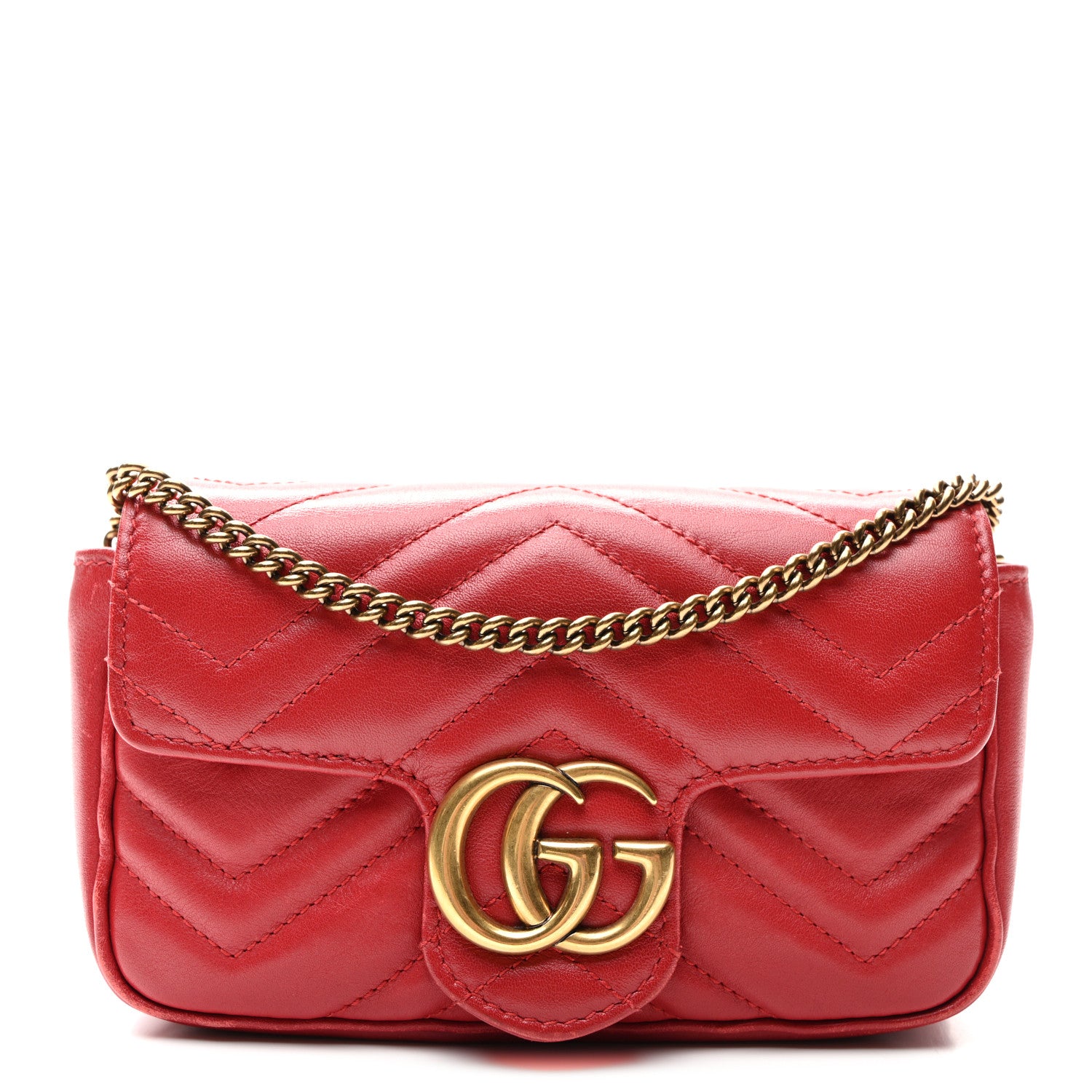 Gucci Calfskin Matelasse Super Mini GG Marmont Shoulder Bag Hibiscus Red 1 of 11