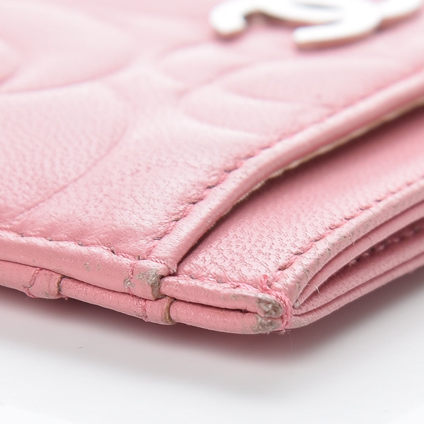Lambskin Camellia Embossed Card Holder Pink