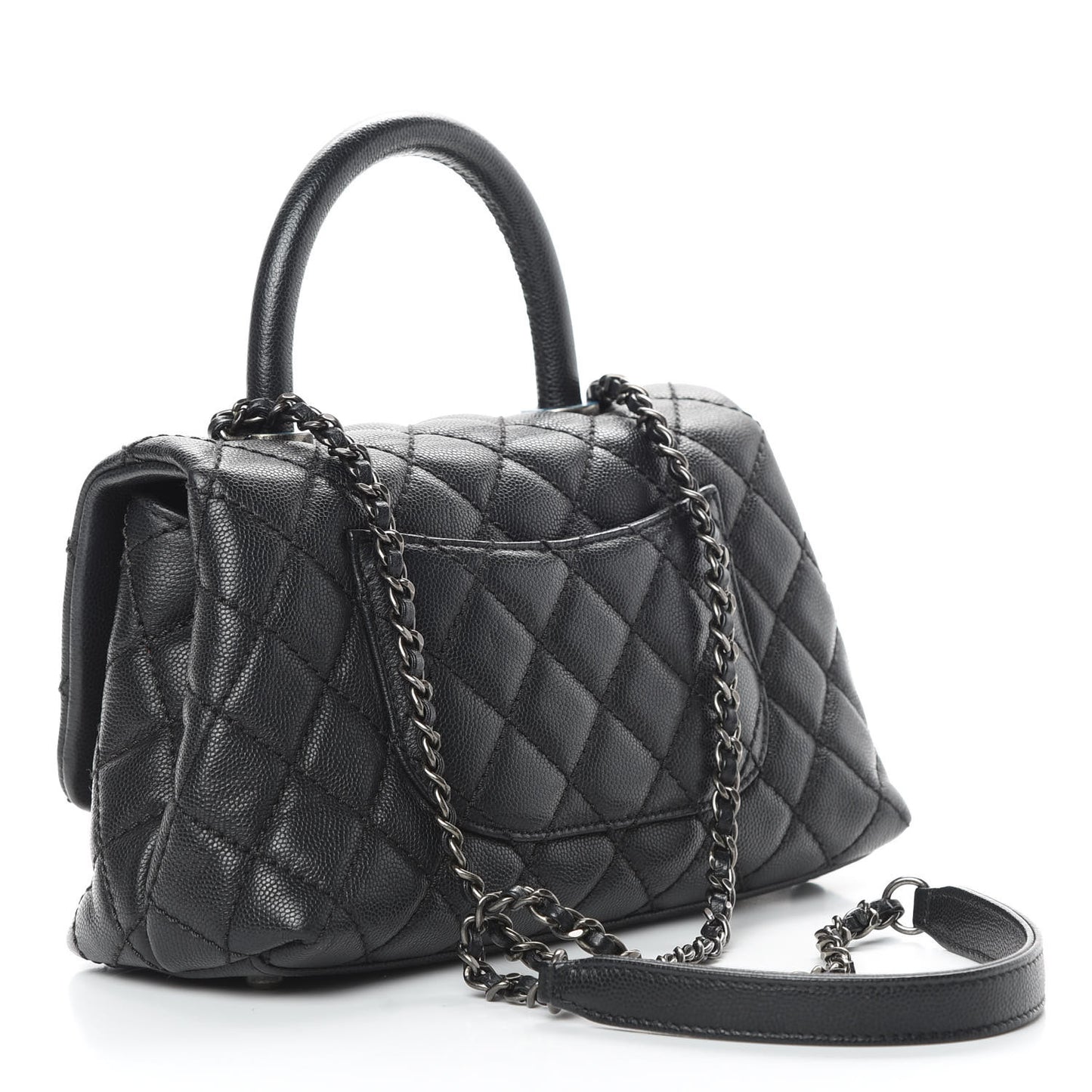 Caviar Quilted Mini Coco Handle Flap Black