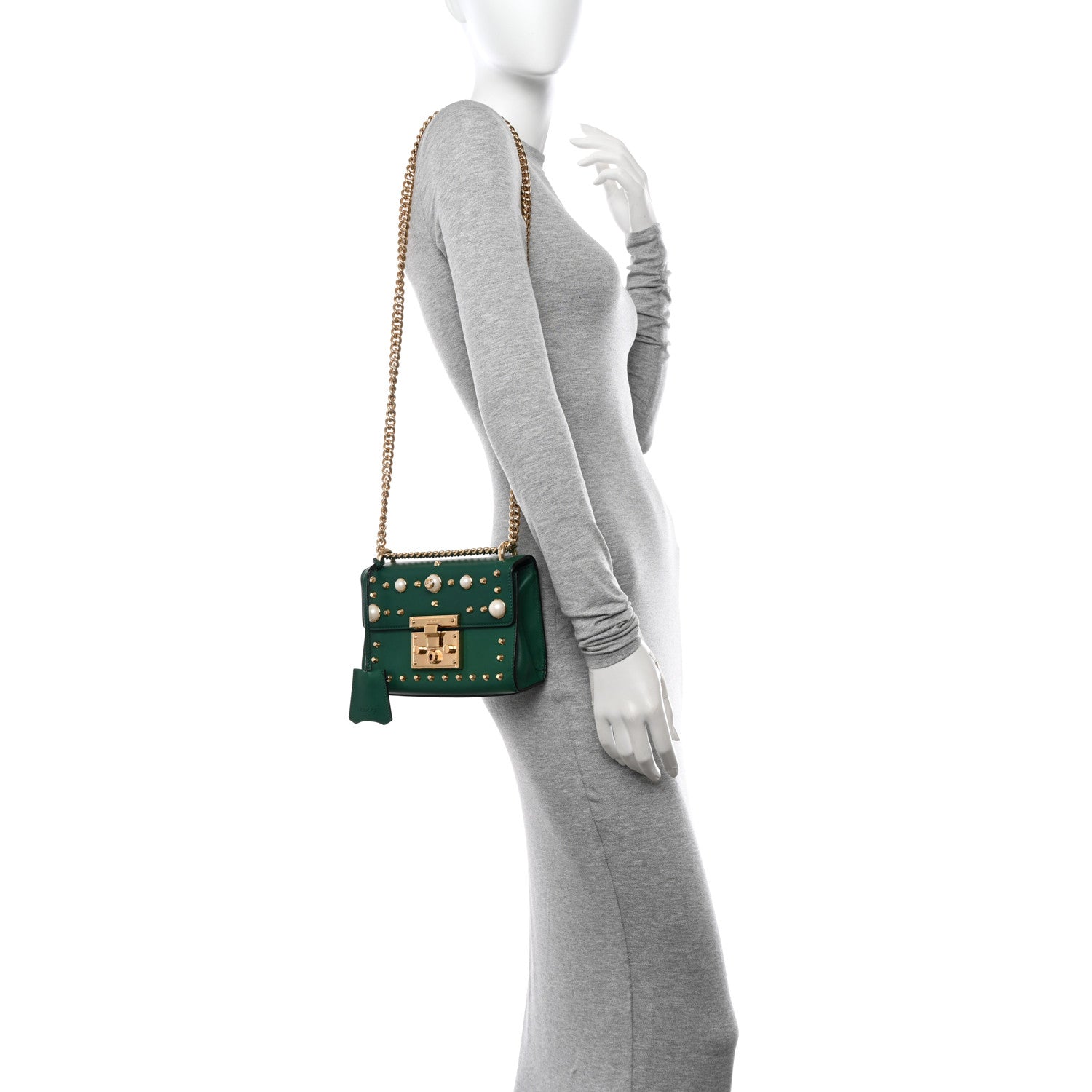 Gucci Calfskin Studded Small Padlock Shoulder Bag Emerald 2 of 13