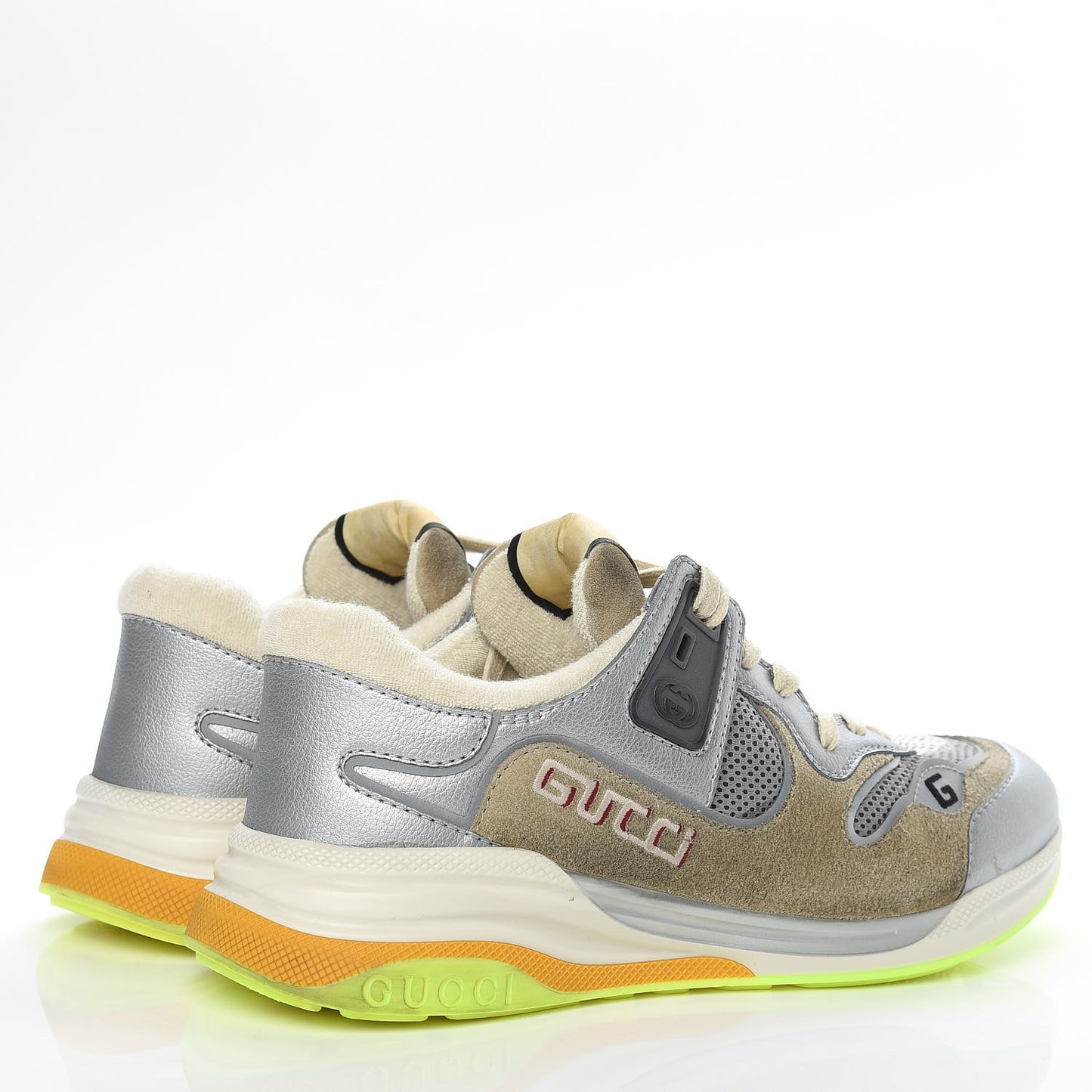 Metallic Calfskin Suede Mens Ultrapace Sneakers 8.5 Silver Oatmeal