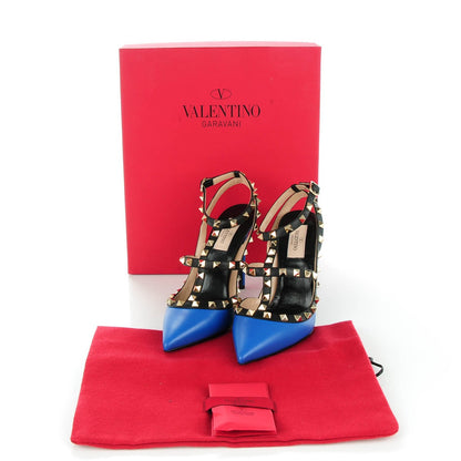 Valentino Garavani Nappa Rockstud Ankle Strap Pumps 38.5 Light Sapphire Black 6 of 6