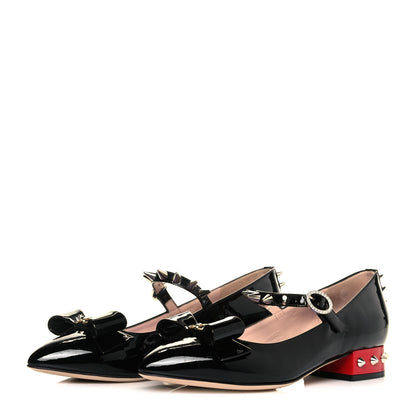 Gucci Patent Crystal GG Bow Sadie Spike Low Heel Ballerina Loafers 36 Black 3 of 9
