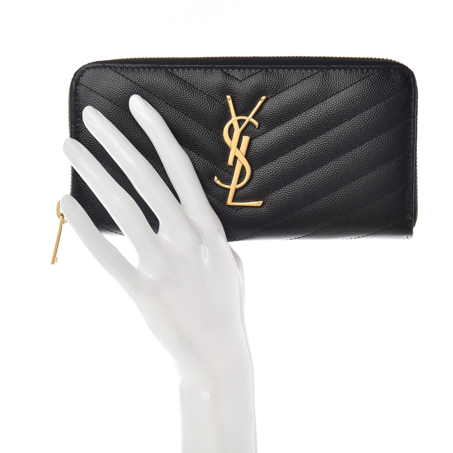 Saint Laurent Grain De Poudre Matelasse Chevron Monogram Zip Around Wallet Black 2 of 6