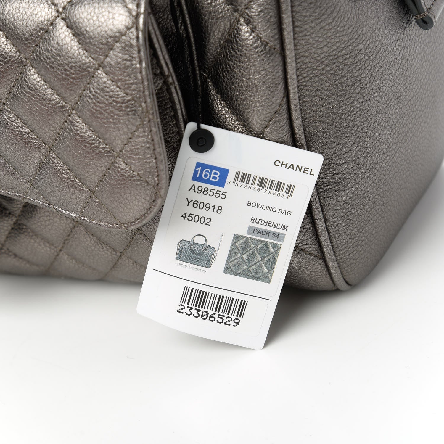 Chanel Metallic Grained Calfskin Quilted Large Casual Pocket Bowling Bag Silver 11 of 12