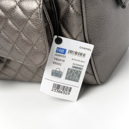 Chanel Metallic Grained Calfskin Quilted Large Casual Pocket Bowling Bag Silver 11 of 12