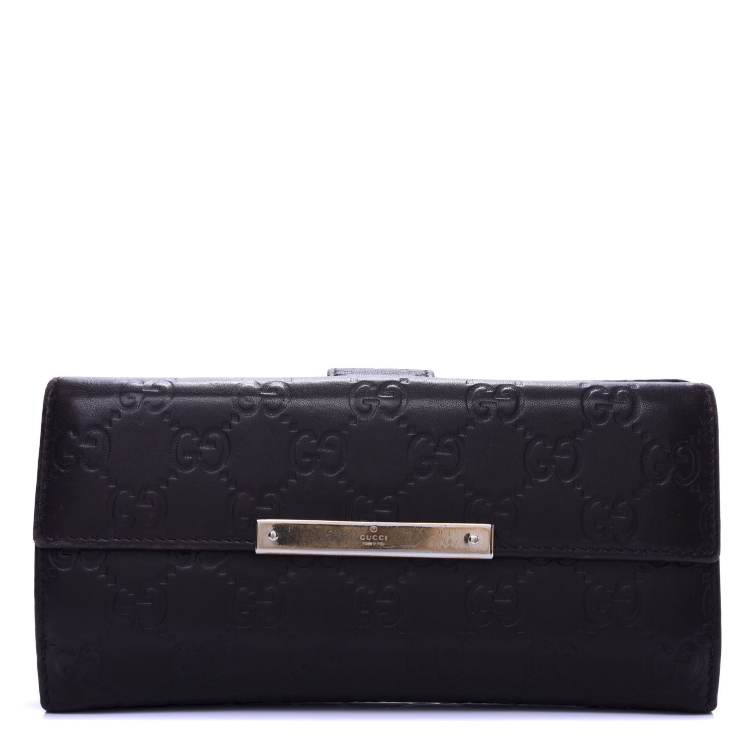 Gucci Guccissima Margaux Calfskin Metal Bar Continental Flap Wallet Chocolate 1 of 8