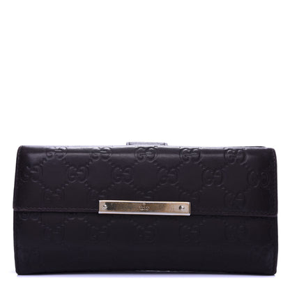 Gucci Guccissima Margaux Calfskin Metal Bar Continental Flap Wallet Chocolate 1 of 8