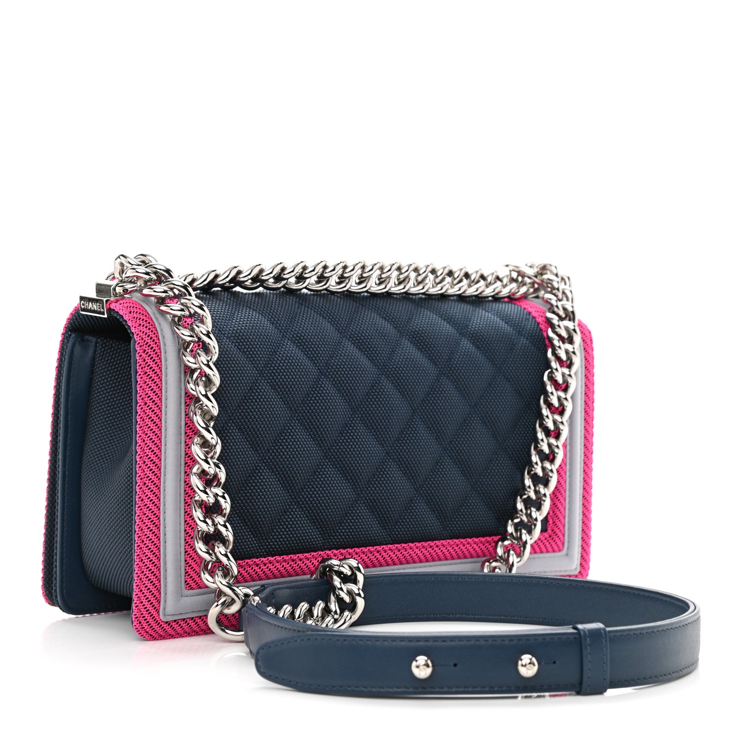 Chanel Canvas Quilted Medium Fluo Boy Flap Dark Navy Fuchsia Grey 3 of 12