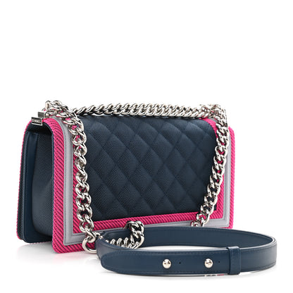 Chanel Canvas Quilted Medium Fluo Boy Flap Dark Navy Fuchsia Grey 3 of 12