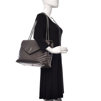 Saint Laurent Calfskin Y Quilted Monogram Large Loulou Chain Satchel Earth 2 of 10