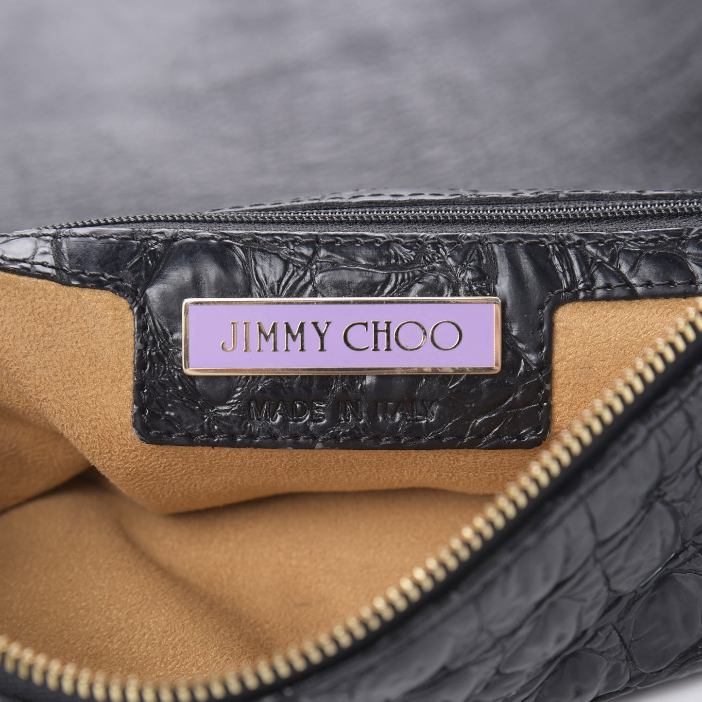 Crocodile Embossed Calfskin Messenger Black