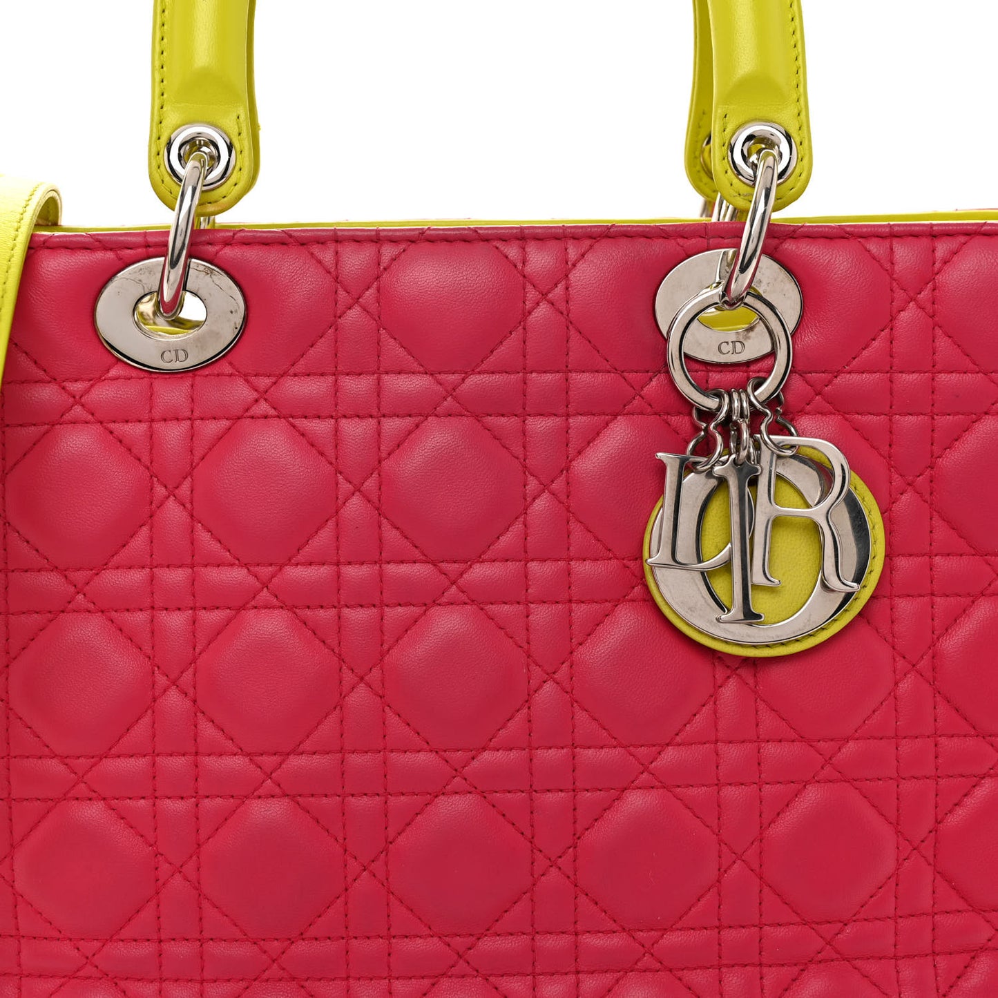 Lambskin Cannage Large Tri-Color Lady Dior Pink Blue Yellow