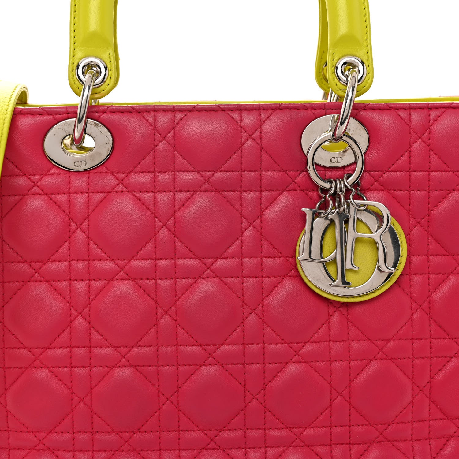 Christian Dior Lambskin Cannage Large Tri-Color Lady Dior Pink Blue Yellow 7 of 13