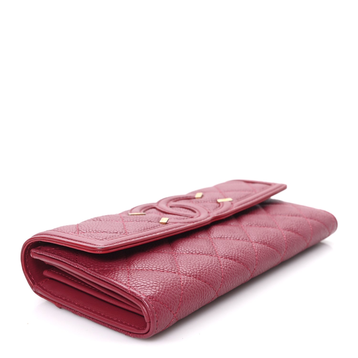 Chanel Caviar Quilted Large Filigree Gusset Flap Wallet Dark Pink 4 of 9