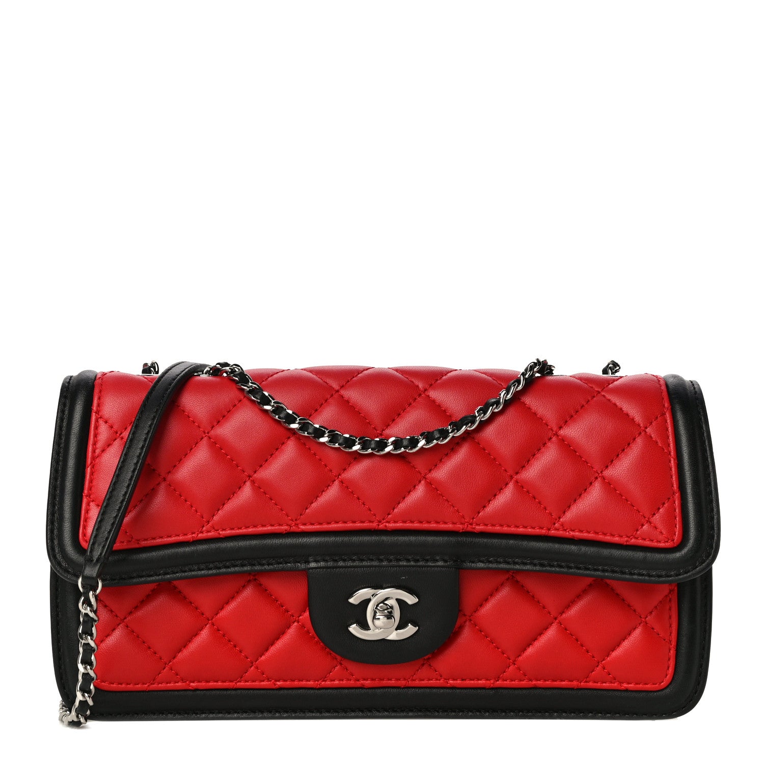Chanel Lambskin Quilted Medium Graphic Flap Red Black 1 of 12