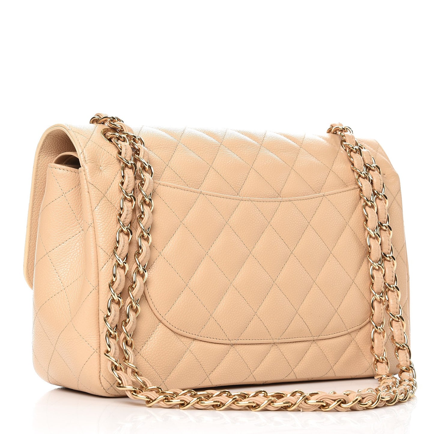 Caviar Quilted Jumbo Double Flap Beige Clair