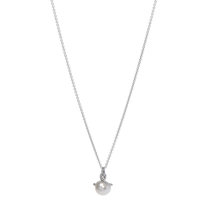 Mikimoto 18K White Gold Diamond White South Sea Pearl 11mm Twist Pendant Necklace 1 of 5