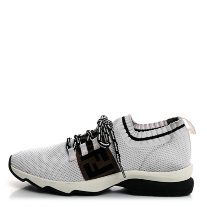 Fendi Stretch Knit Jacquard FF Lace-Up Sock Sneakers 38 Tobacco White Black 1 of 8