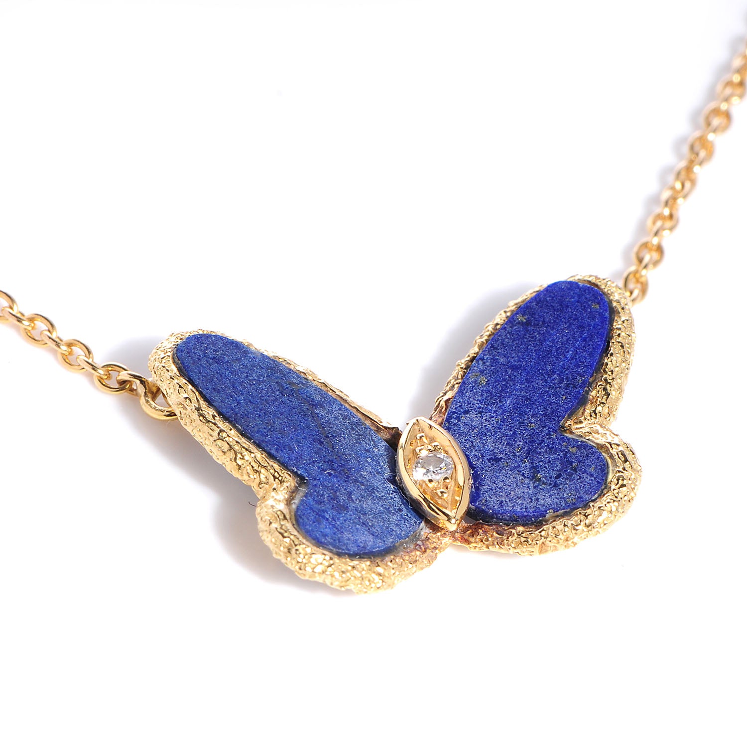 Van Cleef & Arpels 18K Yellow Gold Diamond Lapis Vintage Alhambra Butterfly Pendant Necklace 4 of 6