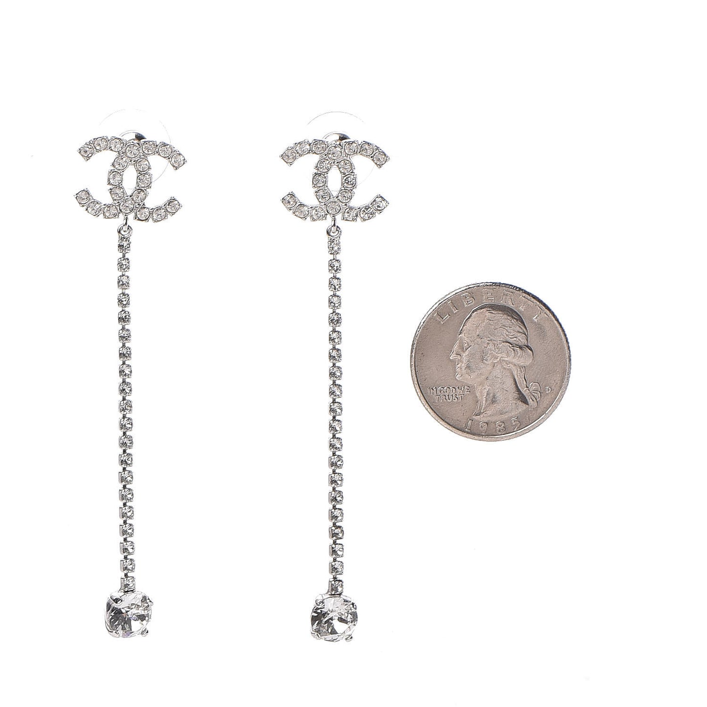 Crystal CC Drop Earrings Silver