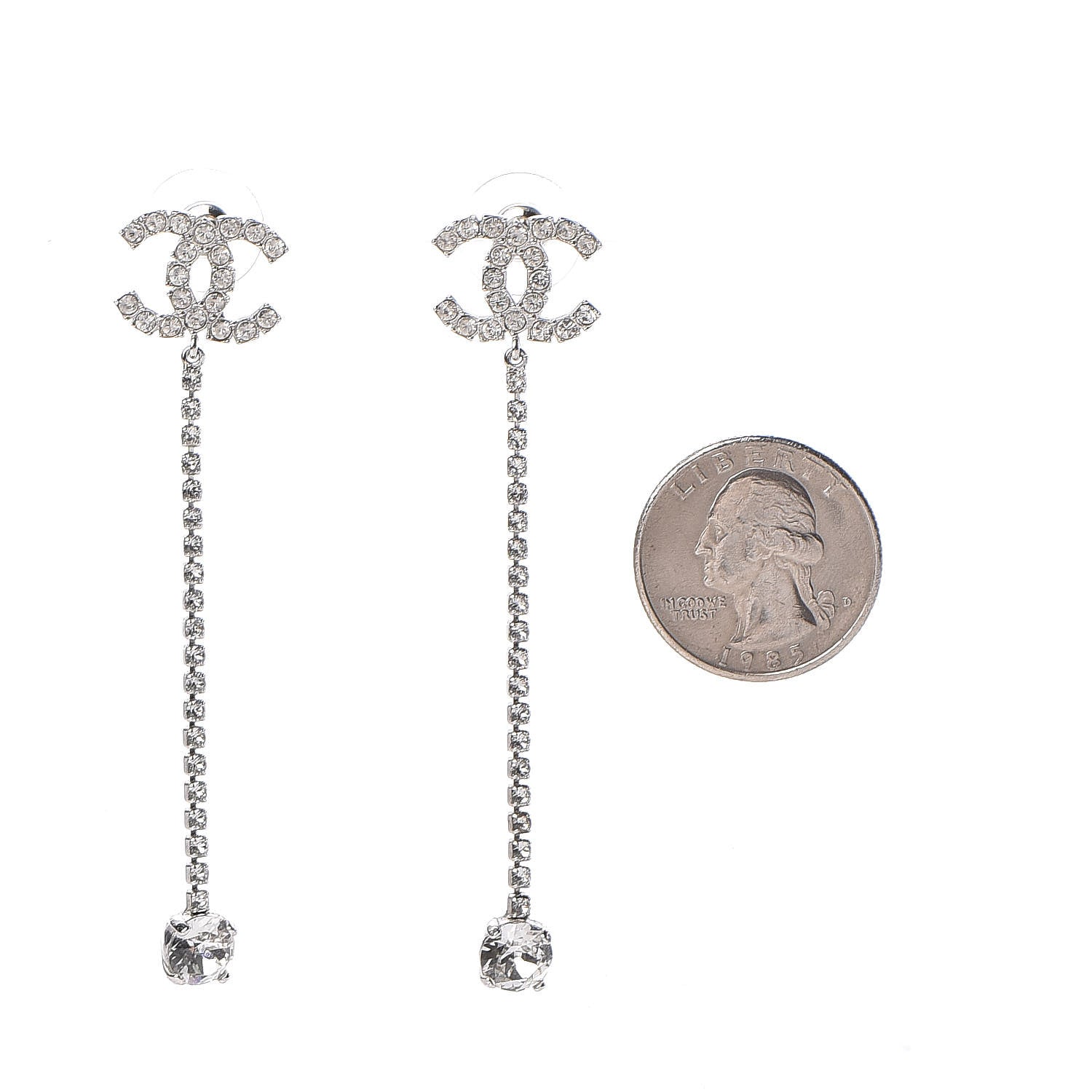 Chanel Crystal CC Drop Earrings Silver 2 of 4