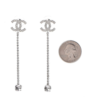 Chanel Crystal CC Drop Earrings Silver 2 of 4