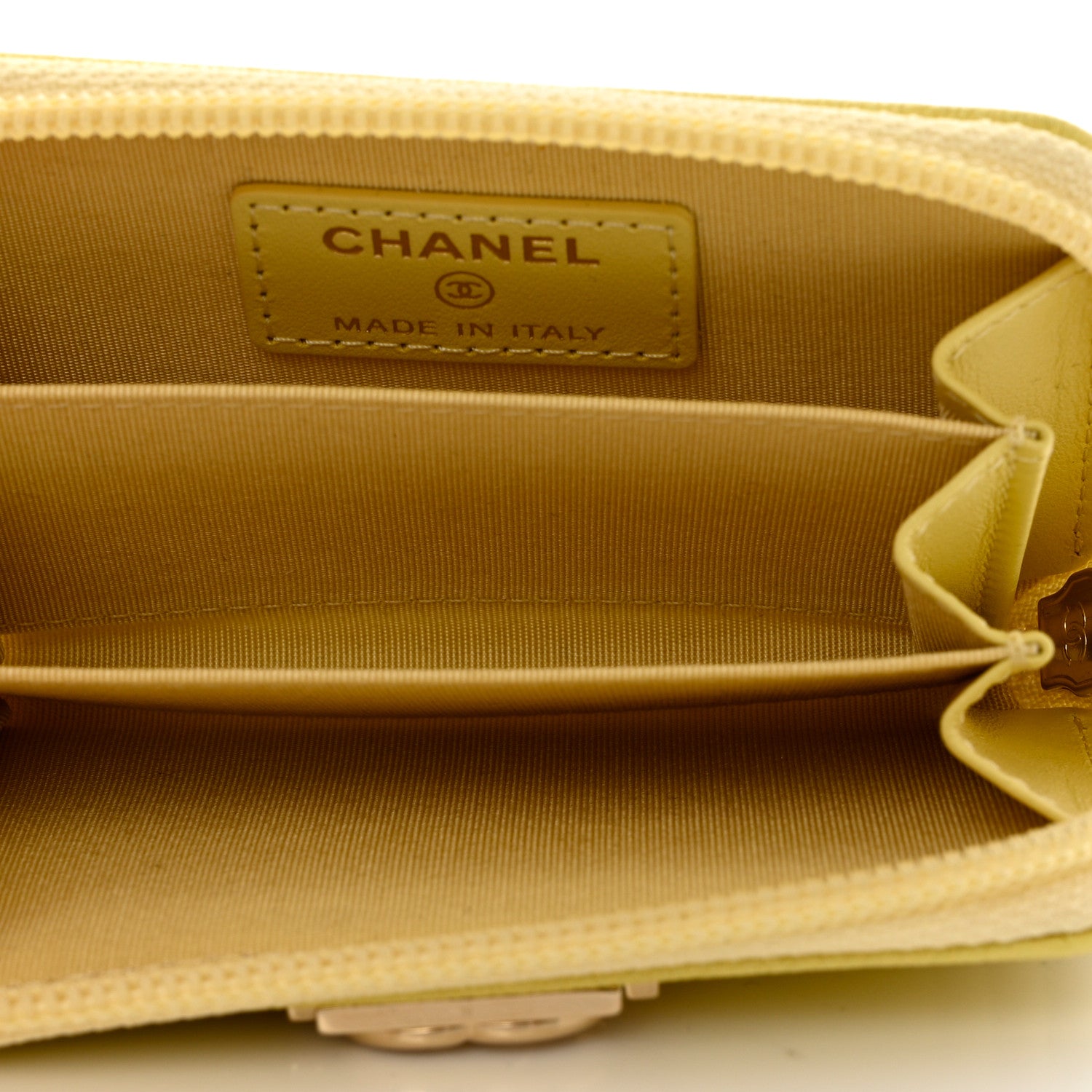 Chanel Caviar Chevron Quilted Boy Zip Around Coin Purse Wallet Yellow 5 of 8