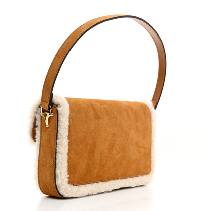 Gucci Suede Shearling Horsebit Mini 1955 Shoulder Bag Honey Beige Milk 4 of 13