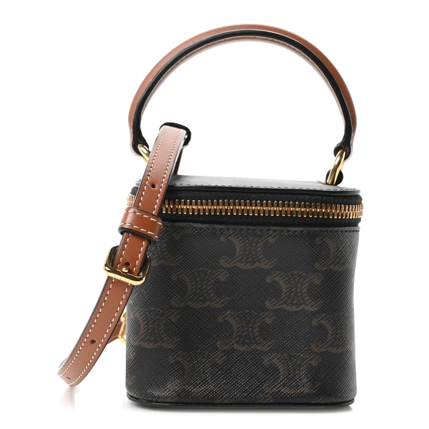 Celine Triomphe Canvas Calfskin Mini Vanity Case Tan 1 of 10