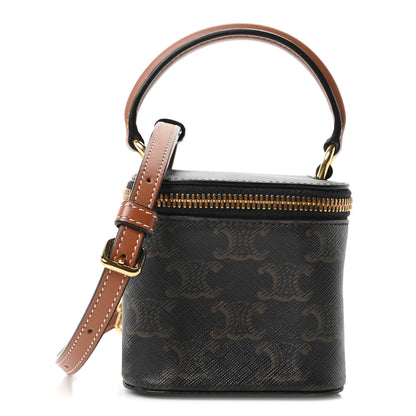 Celine Triomphe Canvas Calfskin Mini Vanity Case Tan 1 of 10