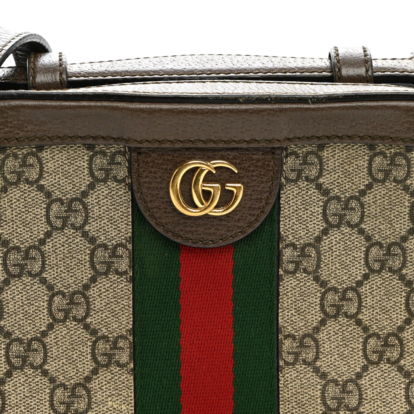GG Supreme Monogram Mini Ophidia Top Handle Shoulder Bag Brown