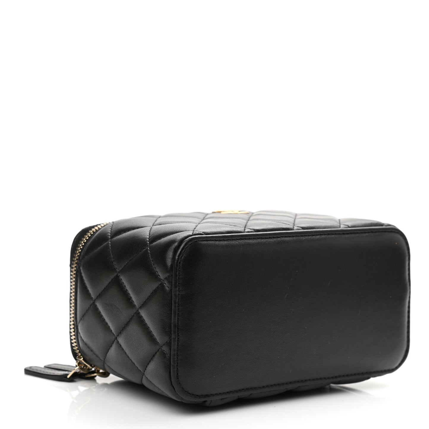Lambskin Quilted Small Top Handle Vanity Case With Chain Black