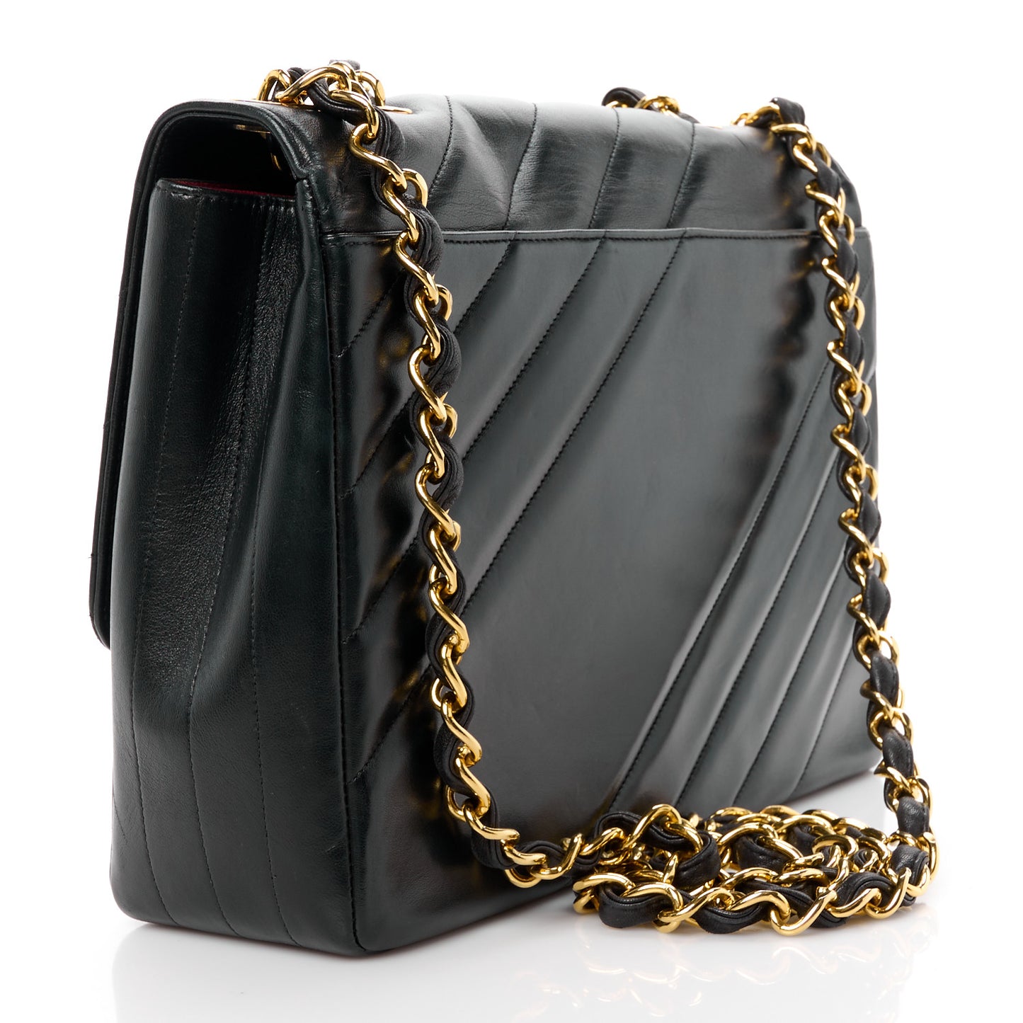 Lambskin Diagonal Quilted Jumbo Single Flap Black