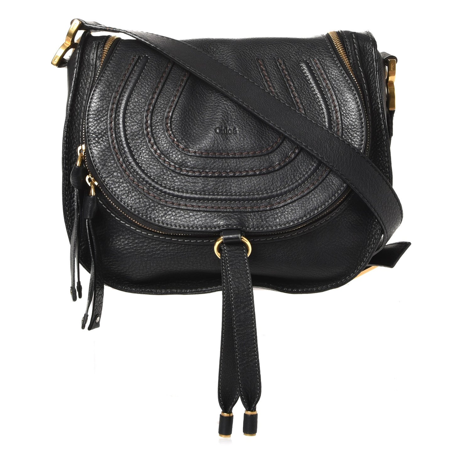 Calfskin Medium Marcie Round Crossbody Bag Black