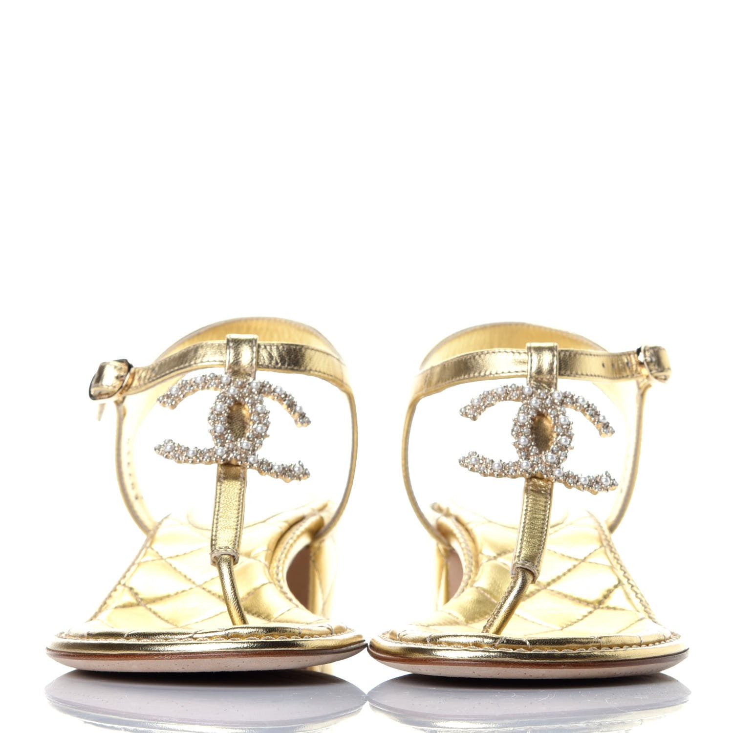 Chanel Goatskin Fantasy CC Pearl Thong Sandals 37 Gold 2 of 9
