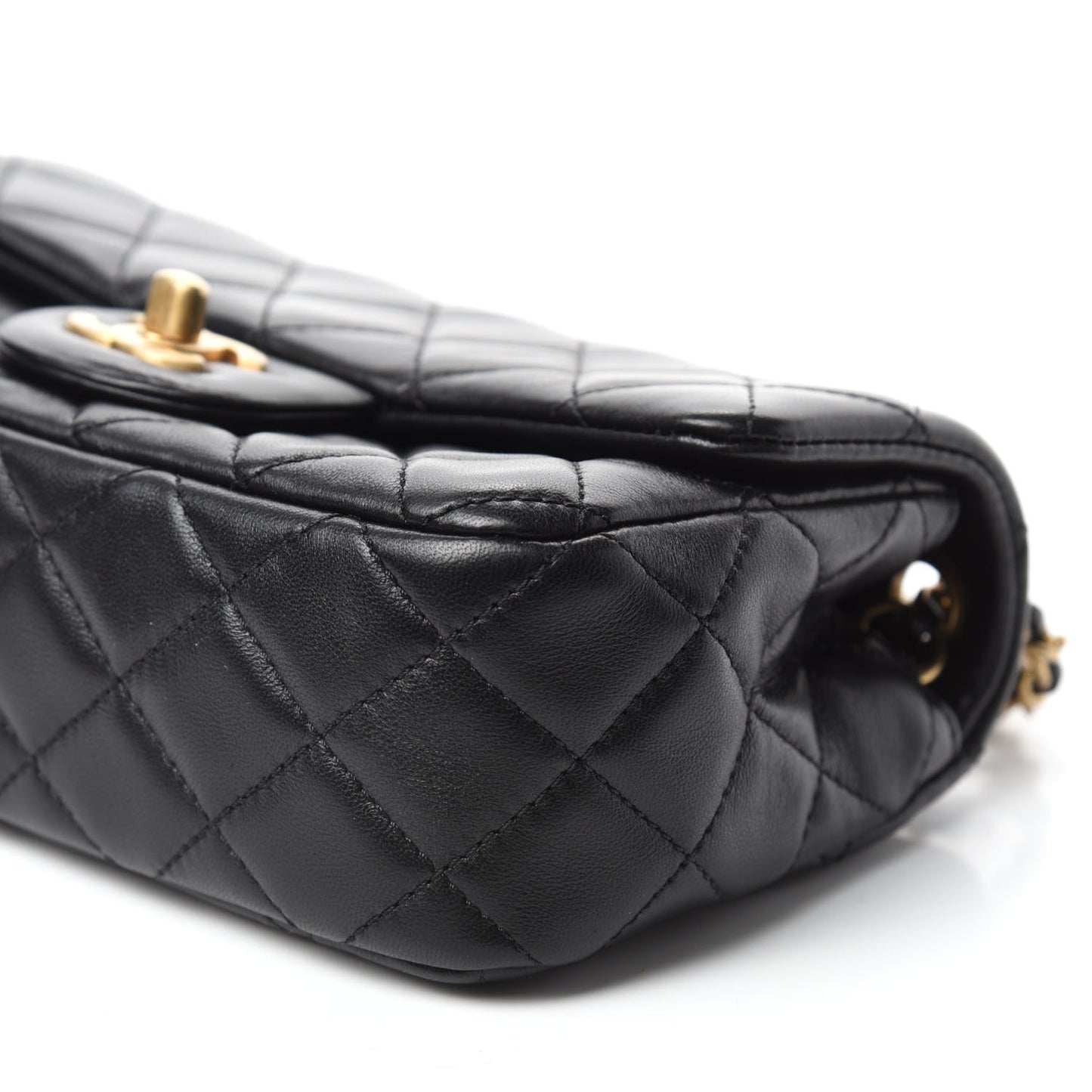 Lambskin Quilted Mini Rectangular Pearl Crush Flap Black