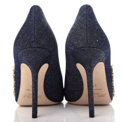Jimmy Choo Denim Crystal Embroidery Love 100 Pumps 37 Indigo 7 of 10