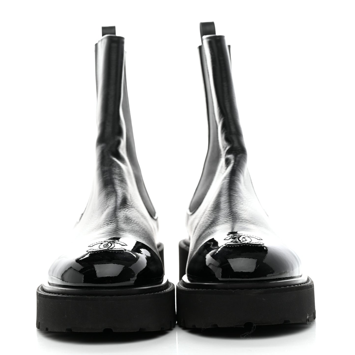 Crumpled Calfskin Patent Cap Toe Short Boots 41 Black