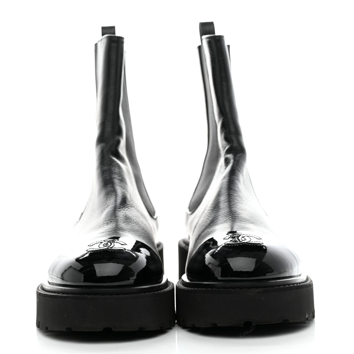 Chanel Crumpled Calfskin Patent Cap Toe Short Boots 41 Black 2 of 12