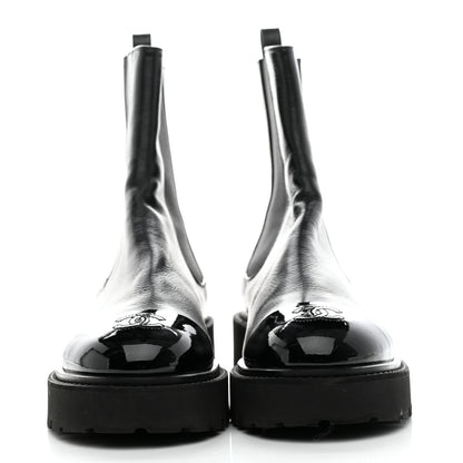 Chanel Crumpled Calfskin Patent Cap Toe Short Boots 41 Black 2 of 12