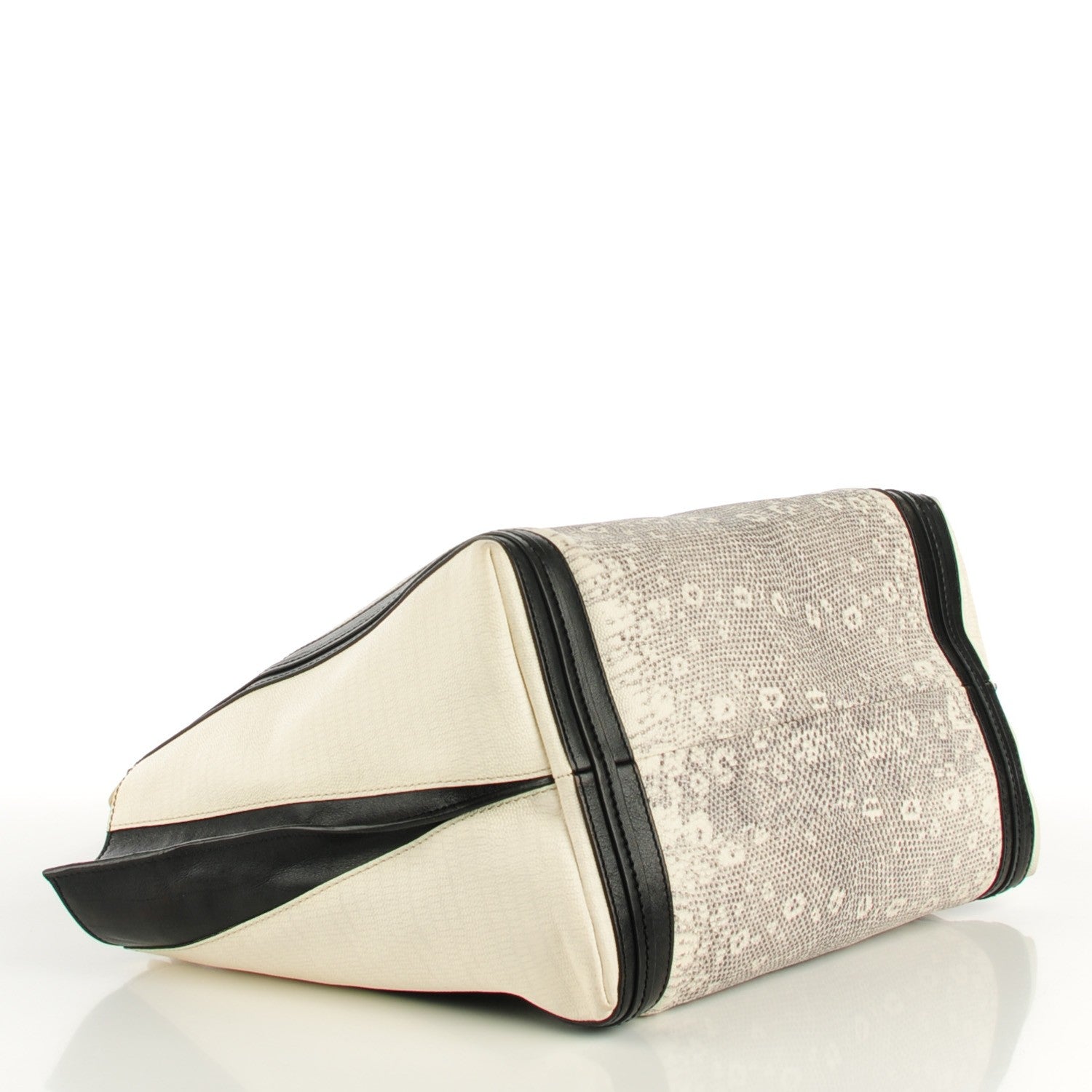 Chloe Grained Calfskin Lizard Embossed Mini Alison East West Tote Black White 4 of 8