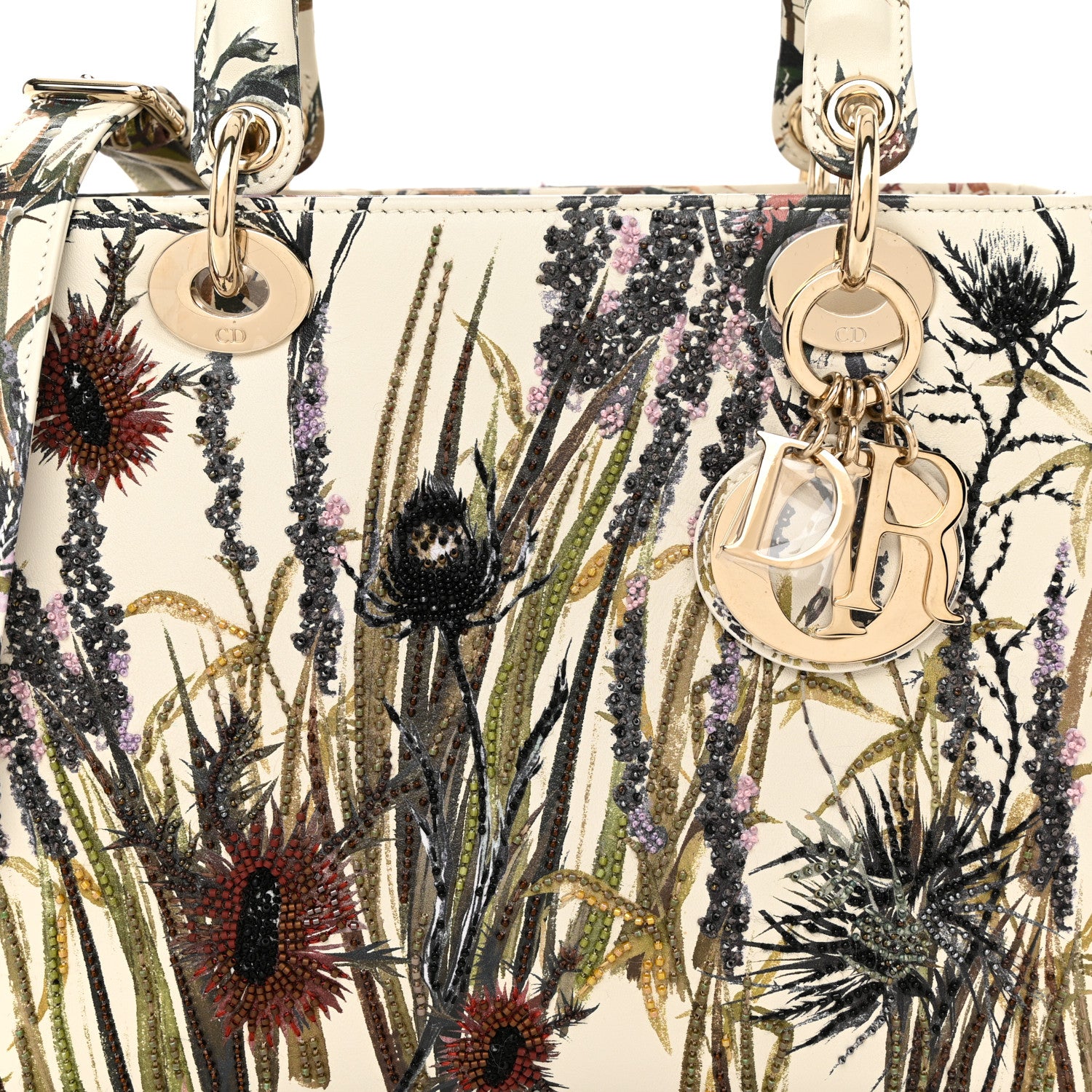 Christian Dior Calfskin Beaded Embroidered Jardin Naturel Mini Lady Dior White Multicolor 7 of 9