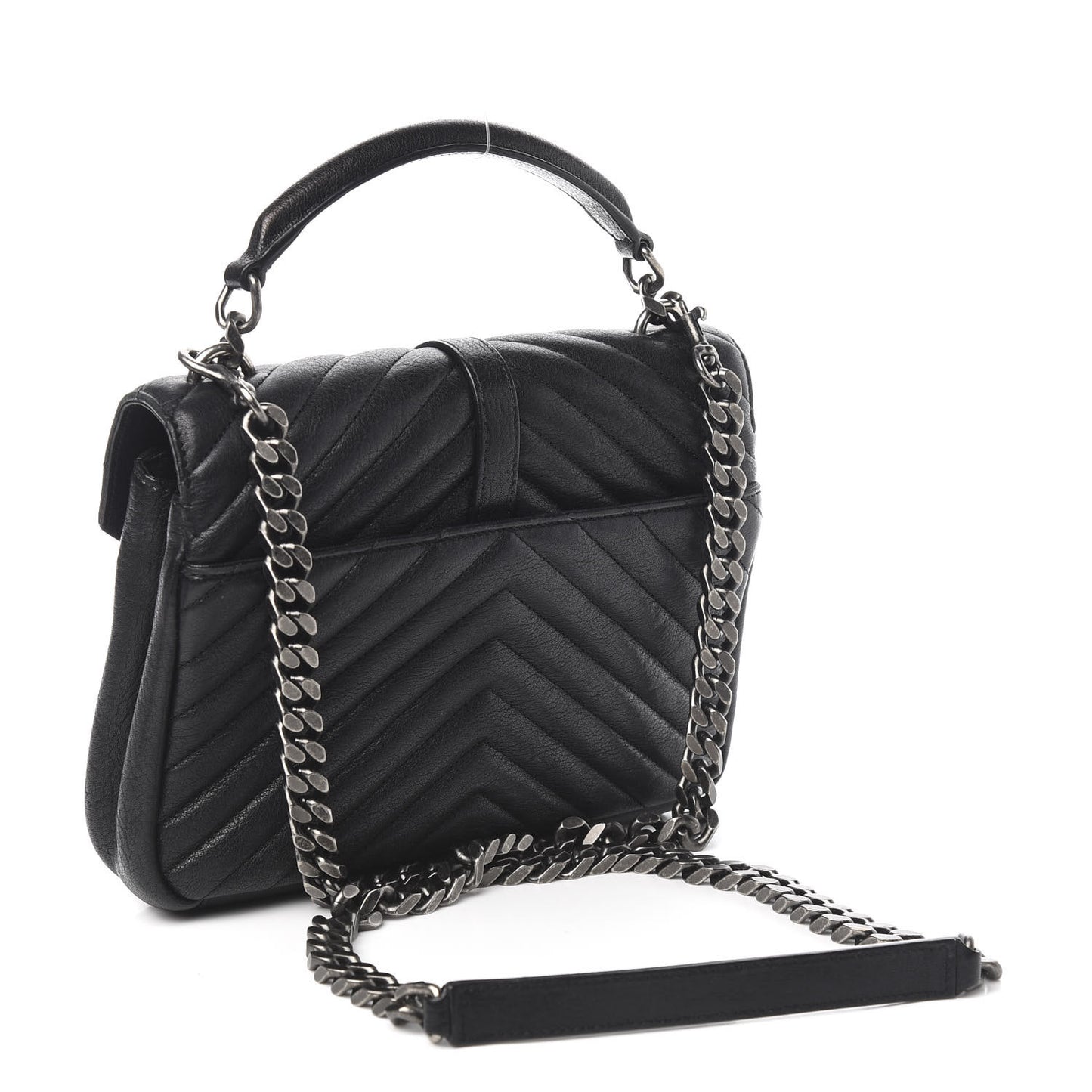 Sheepskin Matelasse Chevron Monogram Medium College Bag Black