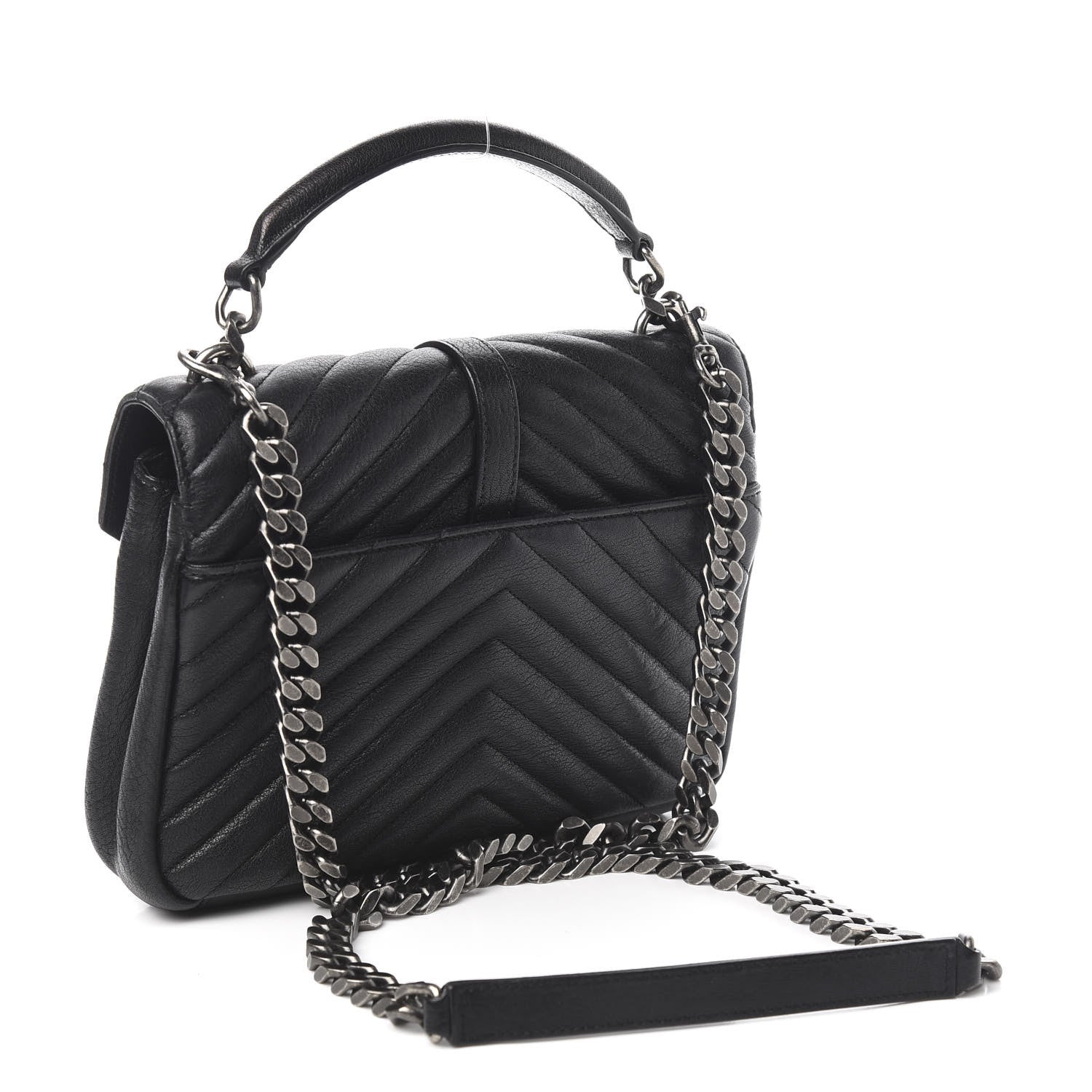 Saint Laurent Sheepskin Matelasse Chevron Monogram Medium College Bag Black 4 of 11