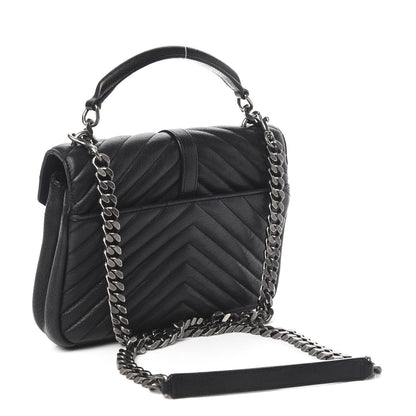 Saint Laurent Sheepskin Matelasse Chevron Monogram Medium College Bag Black 4 of 11