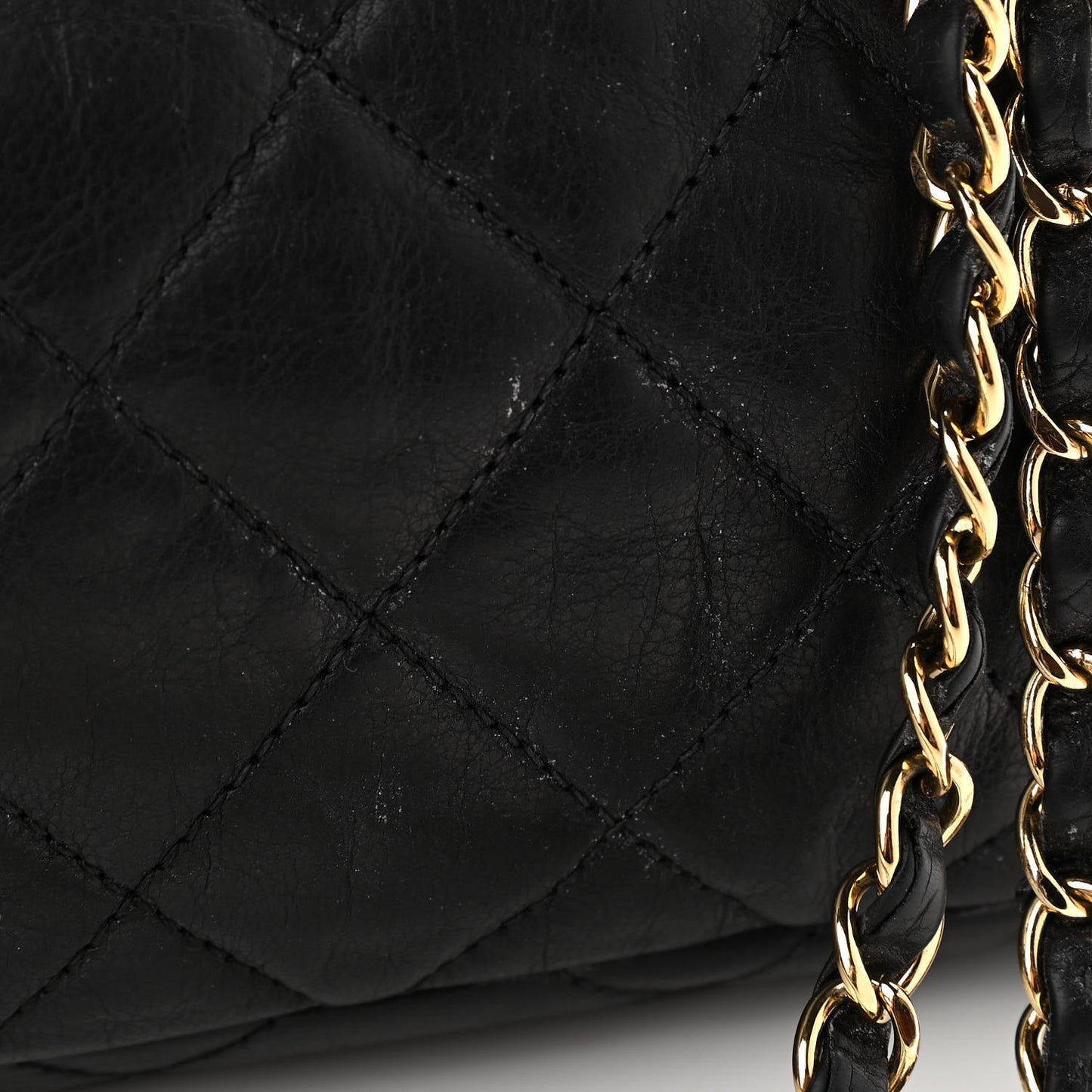 Crumpled Calfskin Quilted Large Chain All Over Flap Bag Black