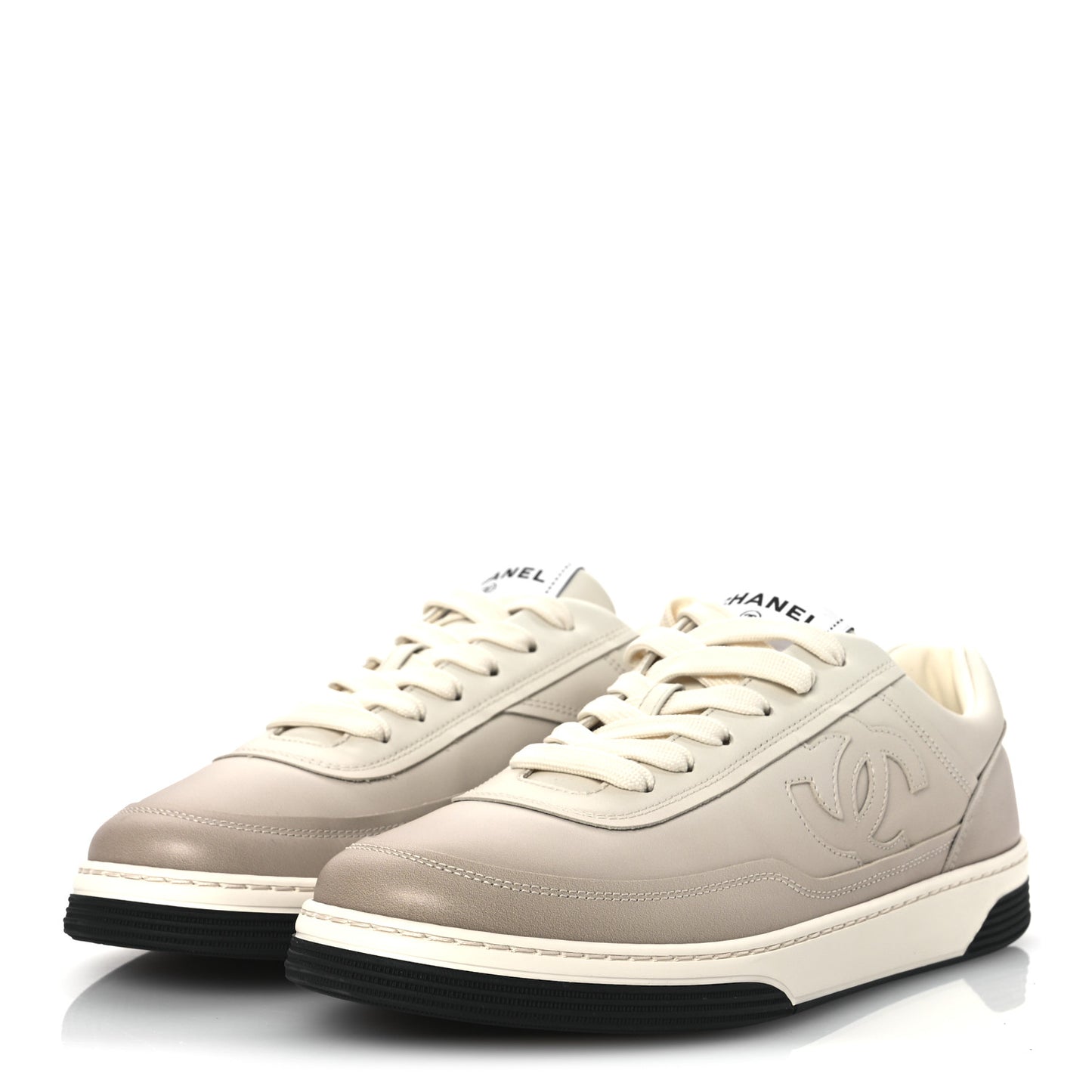Printed Calfskin Womens CC Logo Sneakers 40 Beige