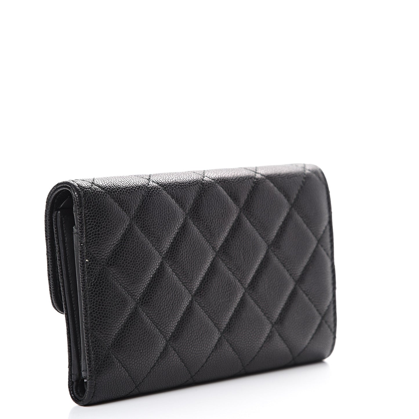 Caviar Quilted Small Golden Class Flap Wallet Black